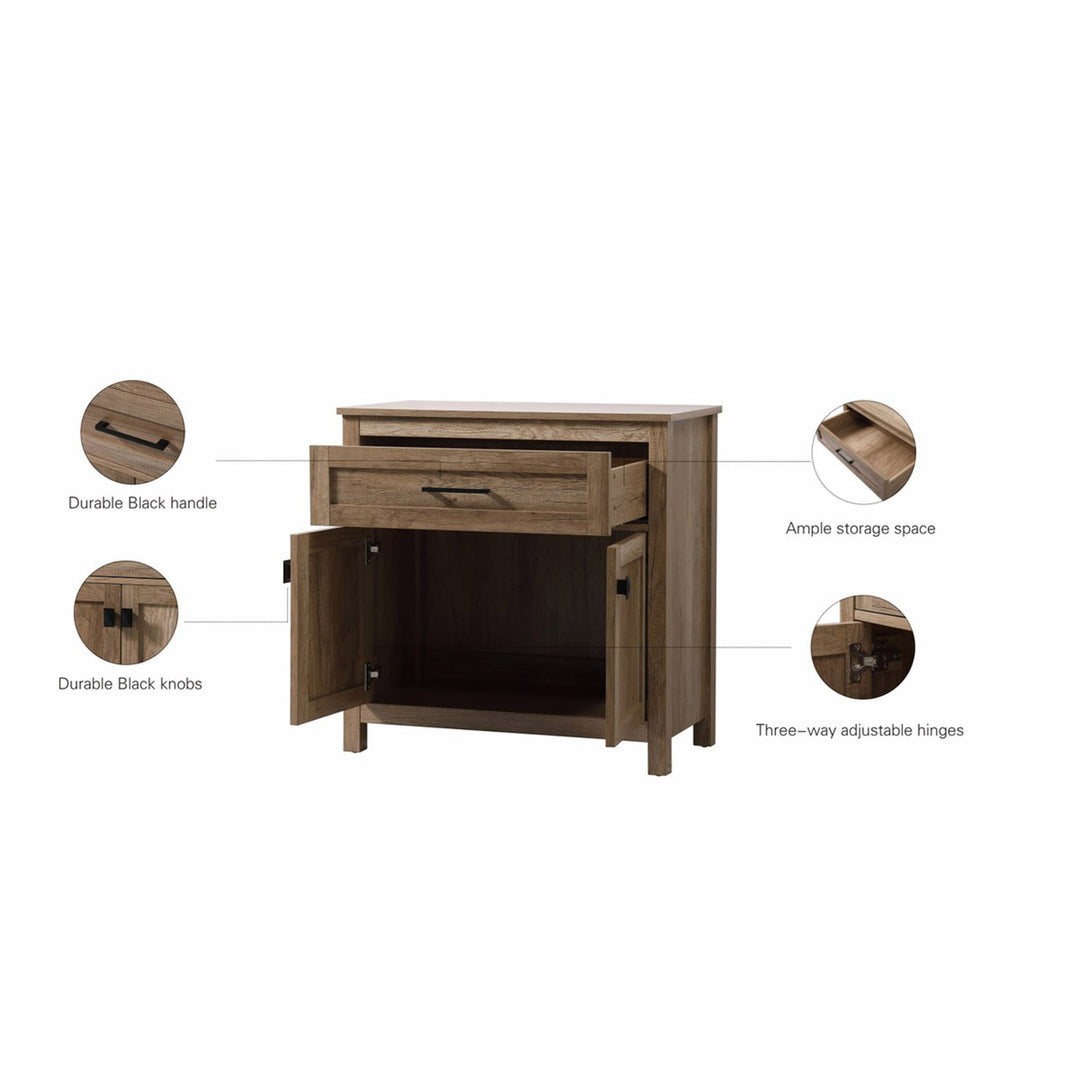 30 Inch Wide Bathroom Storage Freestanding Cabinet In Natural Oak - View 6 - Joshua Marshal