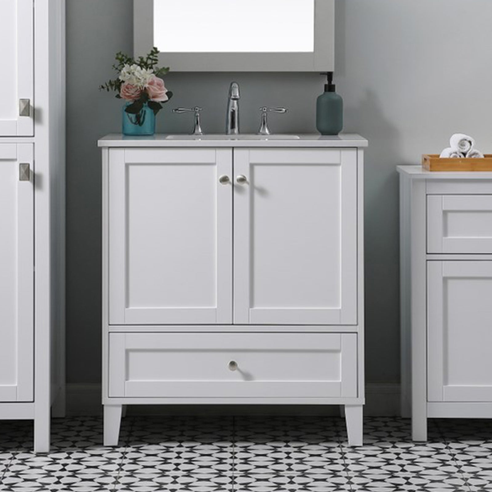 30 Inch Wide Bathroom Storage Freestanding Cabinet In White White Finish - KITCHEN & BATH by Joshua Marshal