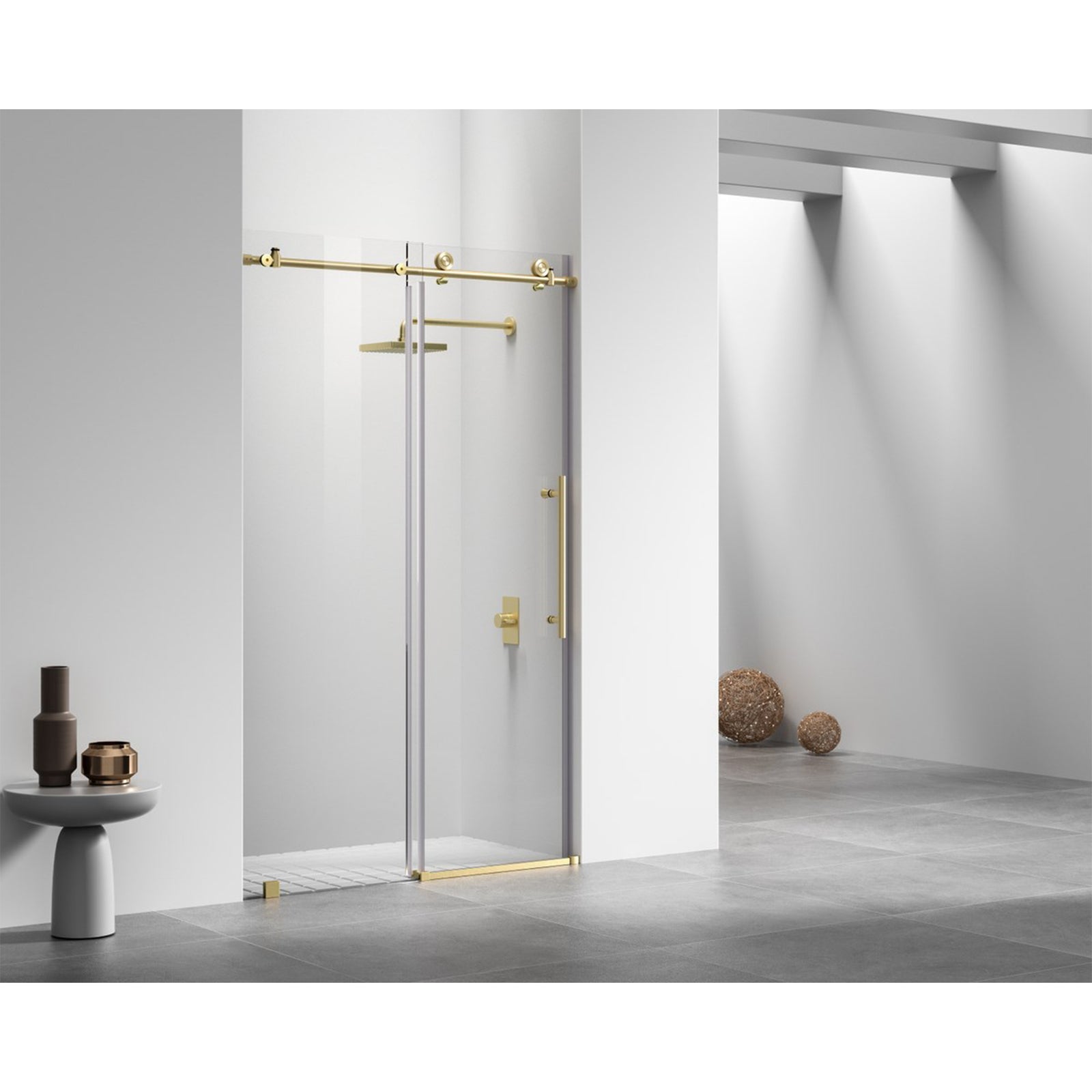 Frameless Shower Door 48 X 76 Brushed Gold - View 2 - Joshua Marshal