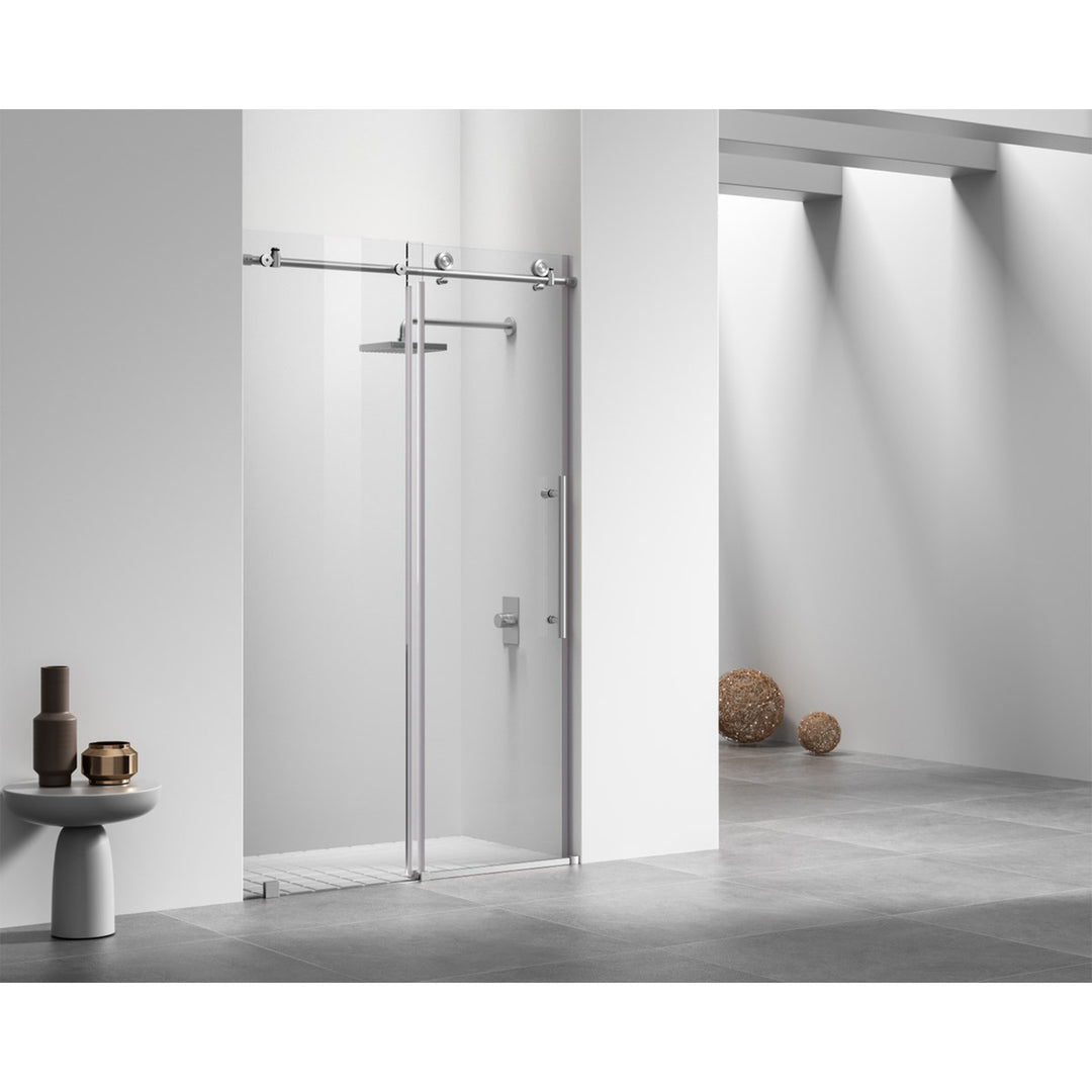 Frameless Shower Door 48 X 76 Brushed Nickel - View 2 - Joshua Marshal