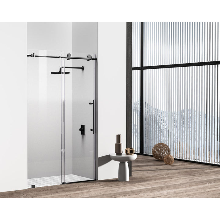 Frameless Shower Door 48 X 76 Matte Black - View 2 - Joshua Marshal