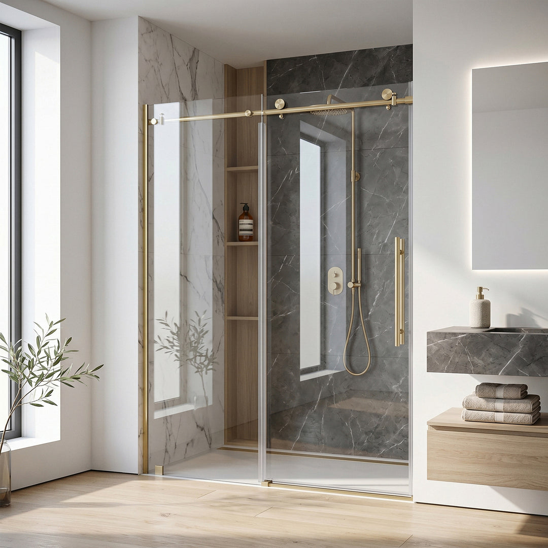 Frameless Shower Door 60 X 76 Brushed Gold Brushed Gold Finish - KITCHEN & BATH by Joshua Marshal