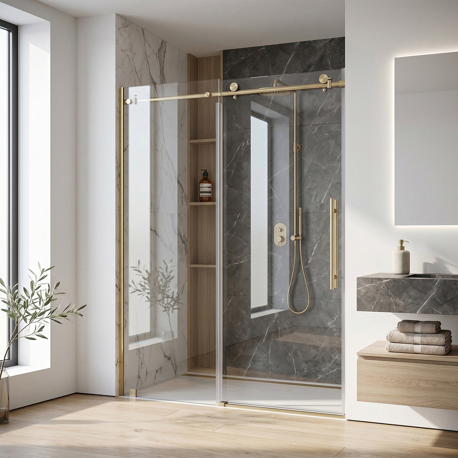 Frameless Shower Door 60 X 76 Brushed Gold Brushed Gold Finish - KITCHEN & BATH by Joshua Marshal