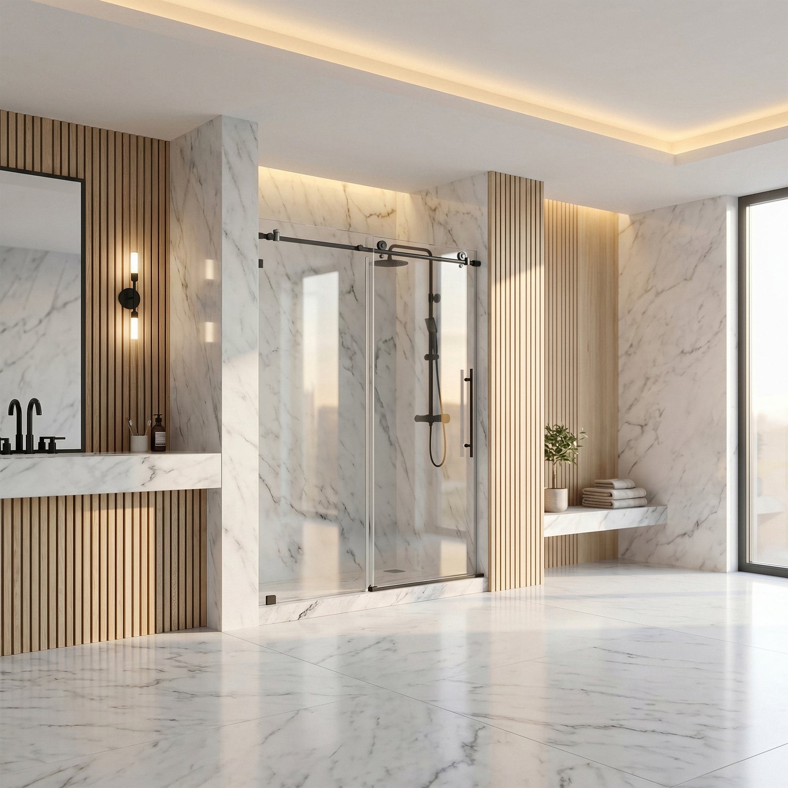 Frameless Shower Door 60 X 76 Matte Black - View 2 - Joshua Marshal