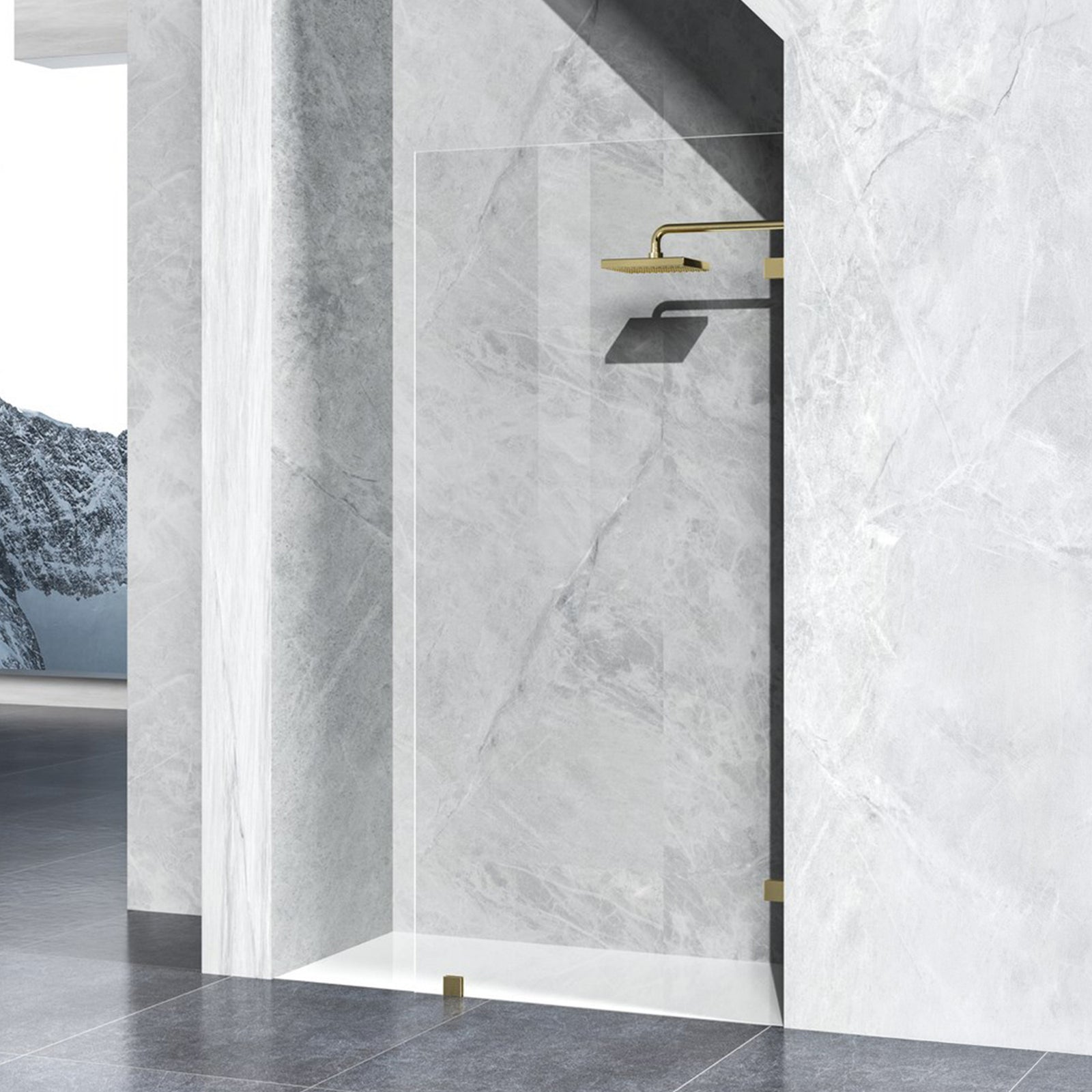 Fixed Frameless Shower Door 35 X 78 Brushed Gold Brushed Gold Finish - KITCHEN & BATH by Joshua Marshal