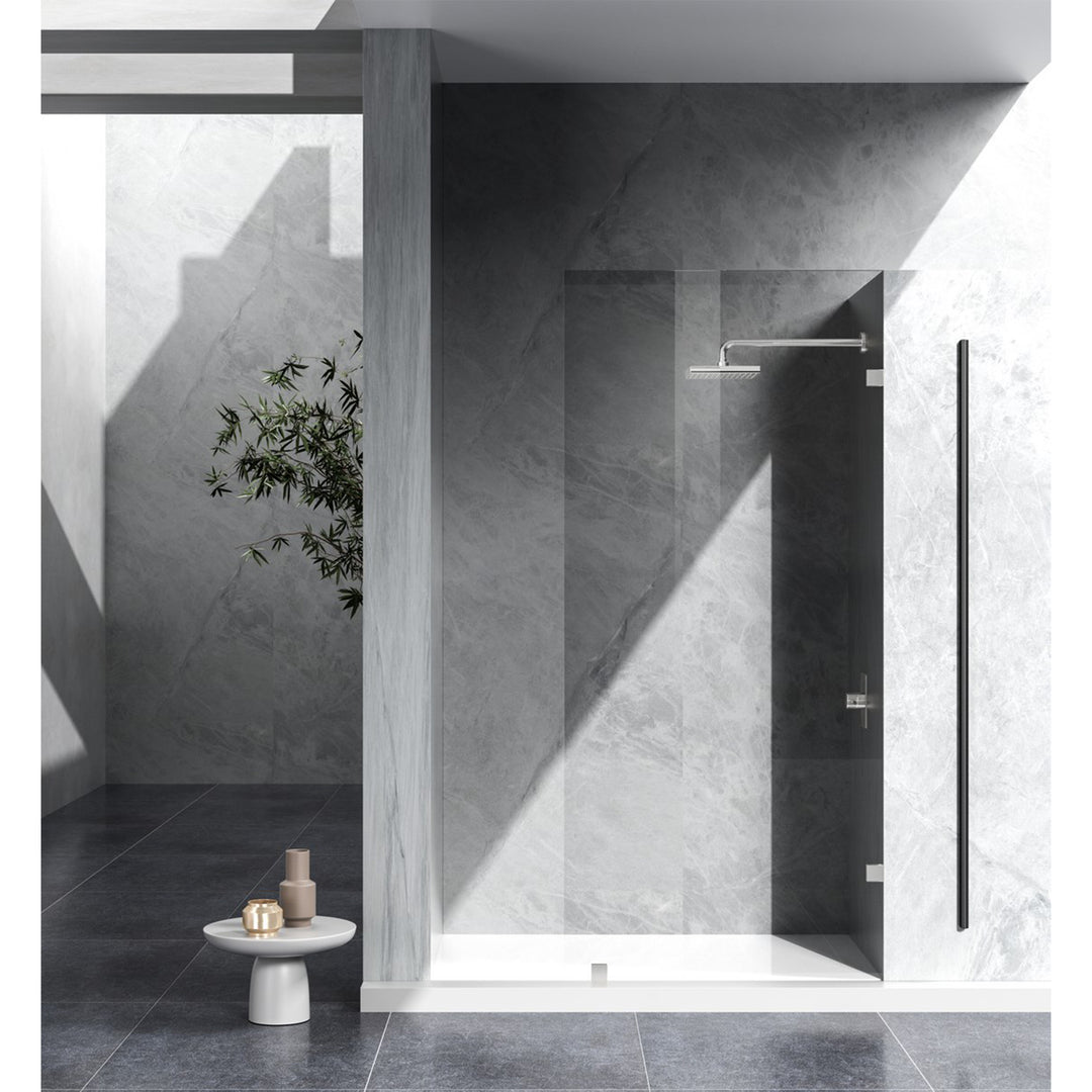 Fixed Frameless Shower Door 35 X 78 Brushed Nickel - View 2 - Joshua Marshal
