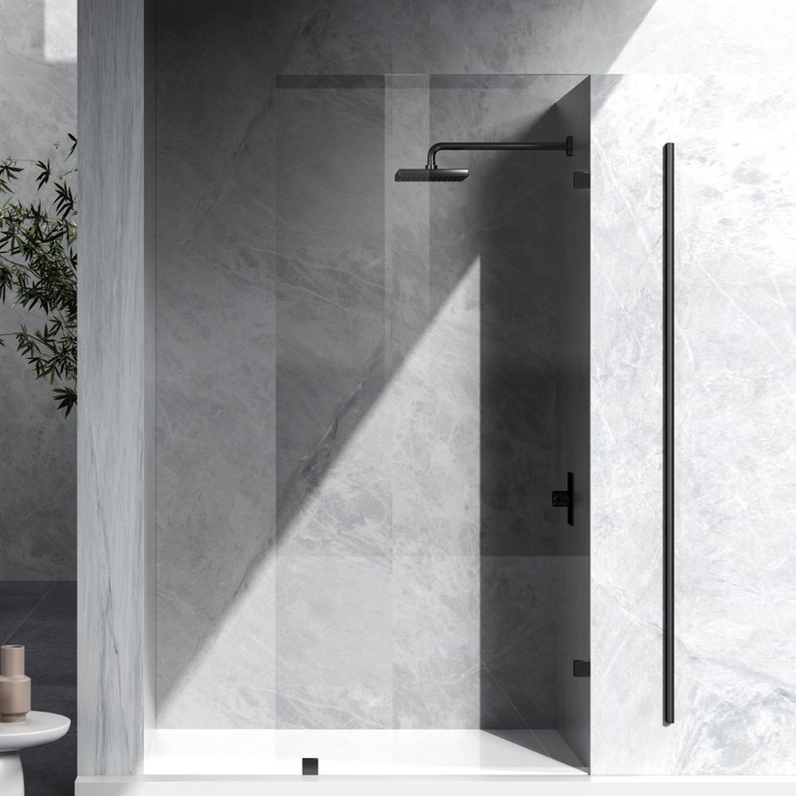 Fixed Frameless Shower Door 35 X 78 Matte Black Matte Black Finish - KITCHEN & BATH by Joshua Marshal
