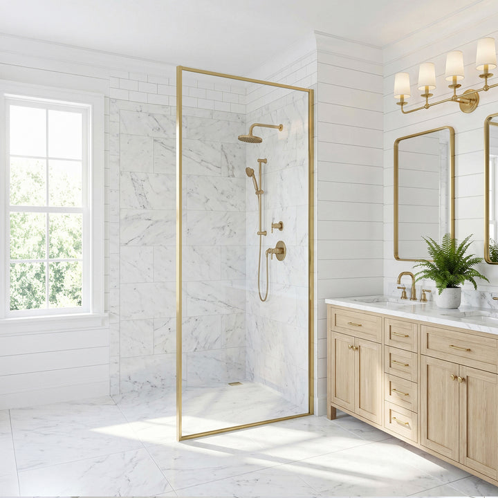 Fixed Framed Shower Door 35 X 76 Brushed Gold Brushed Gold Finish - KITCHEN & BATH by Joshua Marshal
