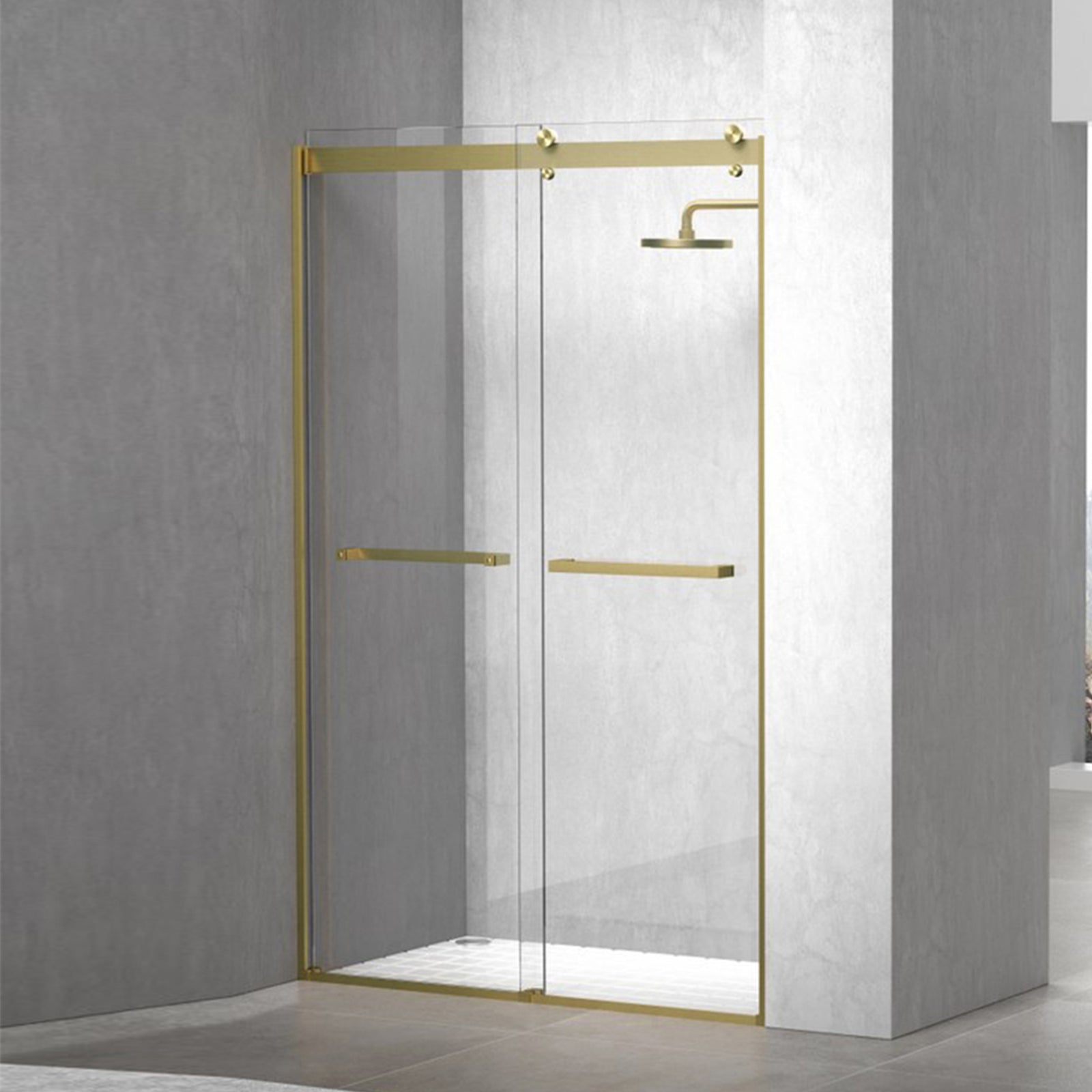 Semi-Frameless Shower Door 48 X 76 Brushed Gold Brushed Gold Finish - KITCHEN & BATH by Joshua Marshal