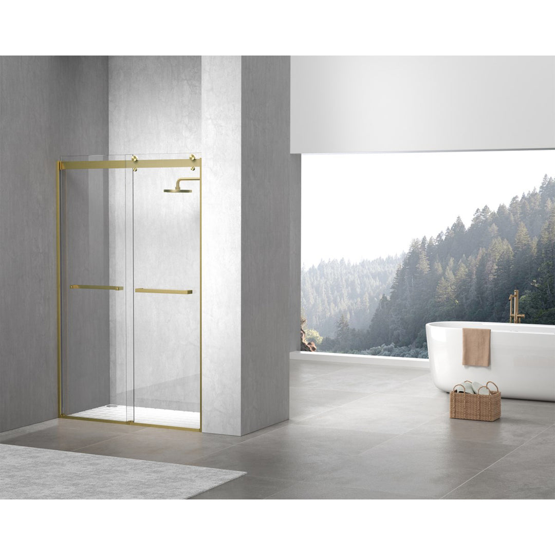 Semi-Frameless Shower Door 48 X 76 Brushed Gold - View 2 - Joshua Marshal