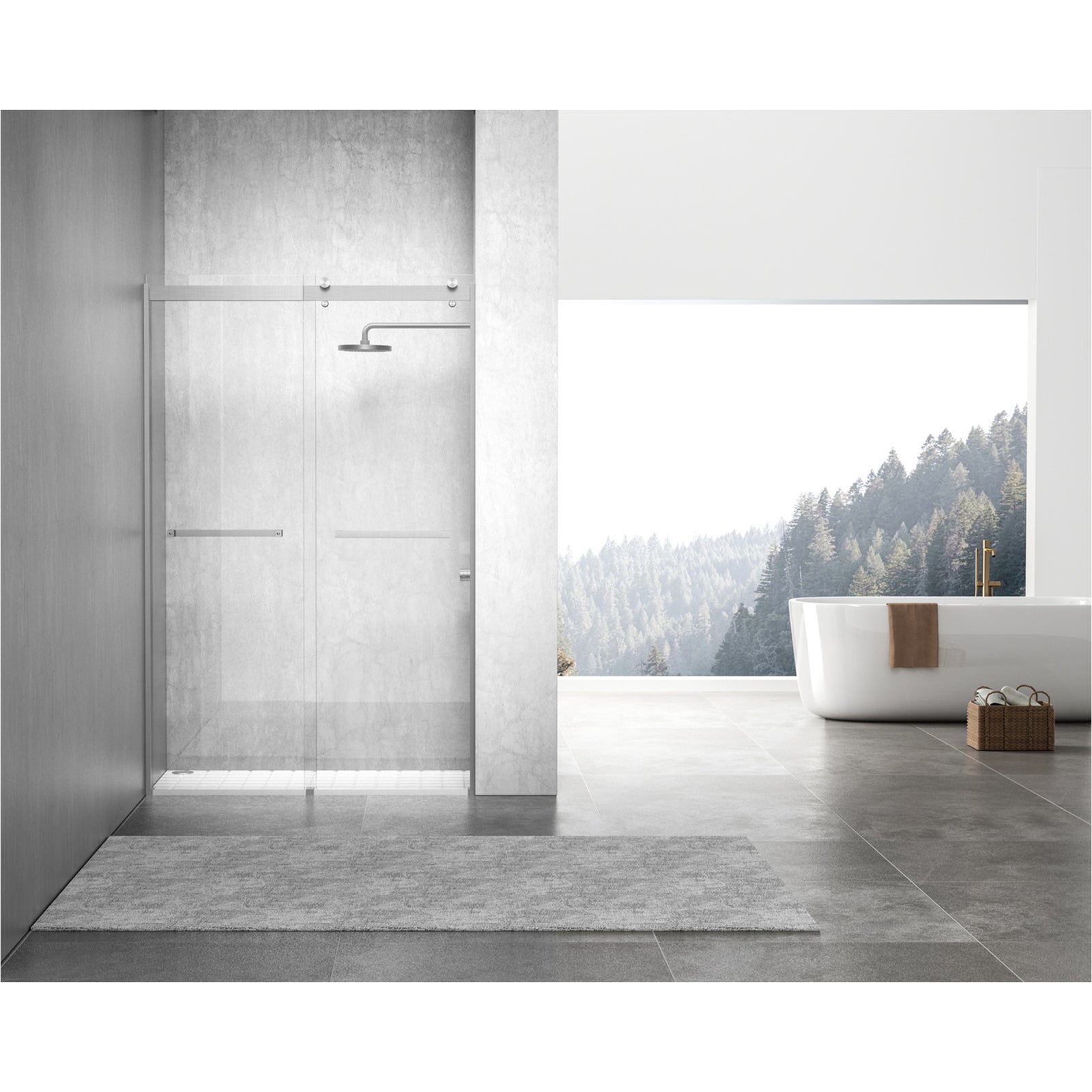 Semi-Frameless Shower Door 48 X 76 Brushed Nickel - View 2 - Joshua Marshal