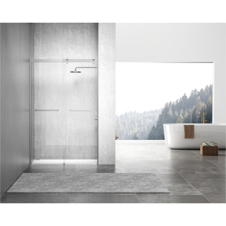 Semi-Frameless Shower Door 48 X 76 Brushed Nickel - View 2 - Joshua Marshal