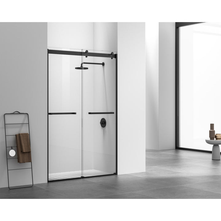 Semi-Frameless Shower Door 48 X 76 Matte Black - View 2 - Joshua Marshal
