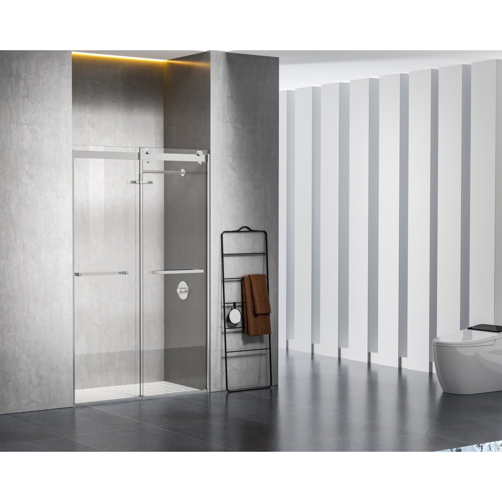 Semi-Frameless Shower Door 48 X 76 Polished Chrome - View 2 - Joshua Marshal