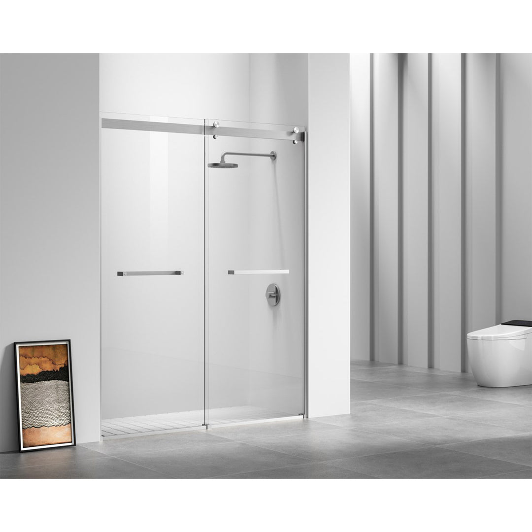 Semi-Frameless Shower Door 60 X 76 Brushed Nickel - View 2 - Joshua Marshal