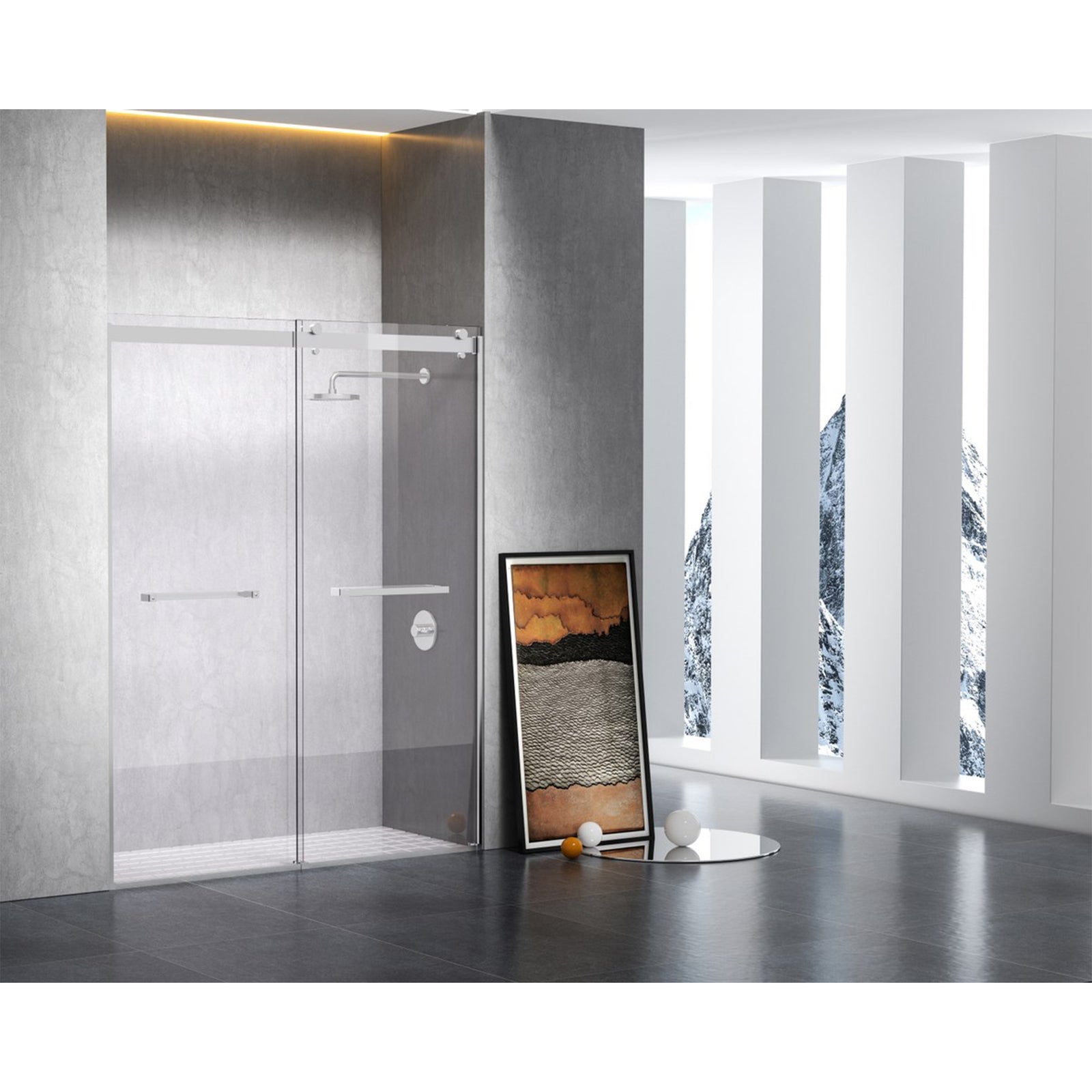 Semi-Frameless Shower Door 60 X 76 Polished Chrome - View 2 - Joshua Marshal
