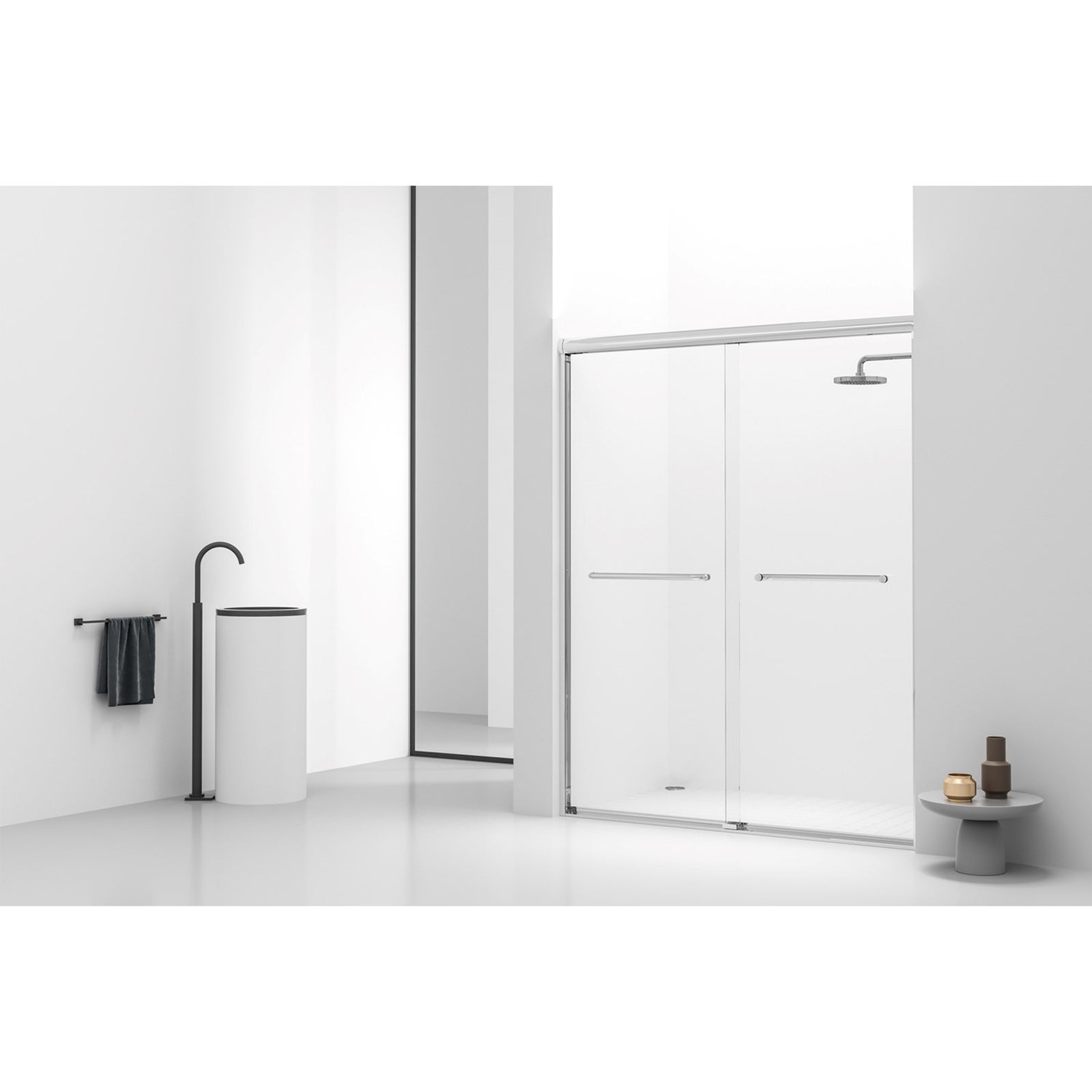 Semi-Frameless Shower Door 60 X 72 In Matte Black - View 2 - Joshua Marshal