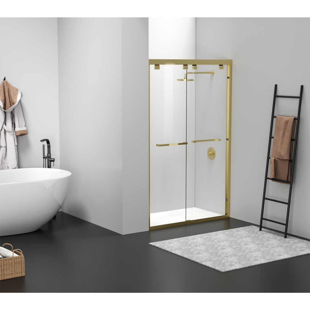 Semi-Frameless Shower Door 48 X 76 Brushed Gold - View 2 - Joshua Marshal