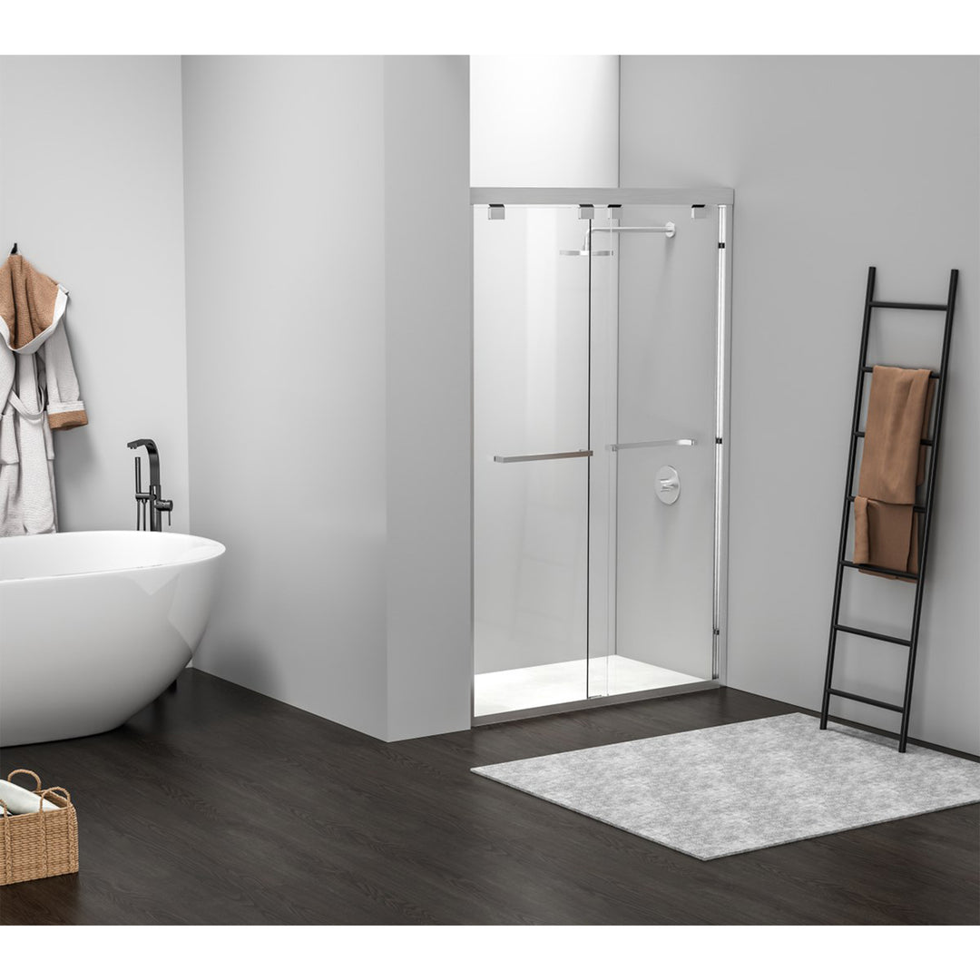 Semi-Frameless Shower Door 48 X 76 Brushed Nickel - View 2 - Joshua Marshal