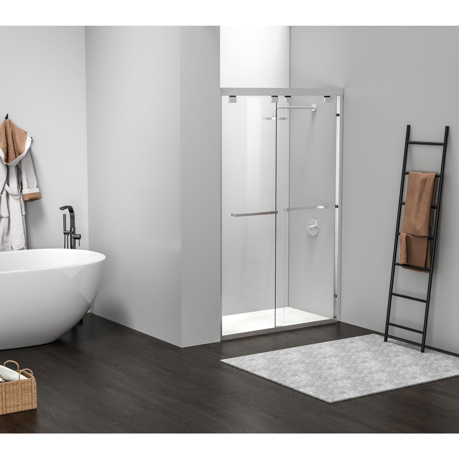 Semi-Frameless Shower Door 48 X 76 Brushed Nickel - View 2 - Joshua Marshal