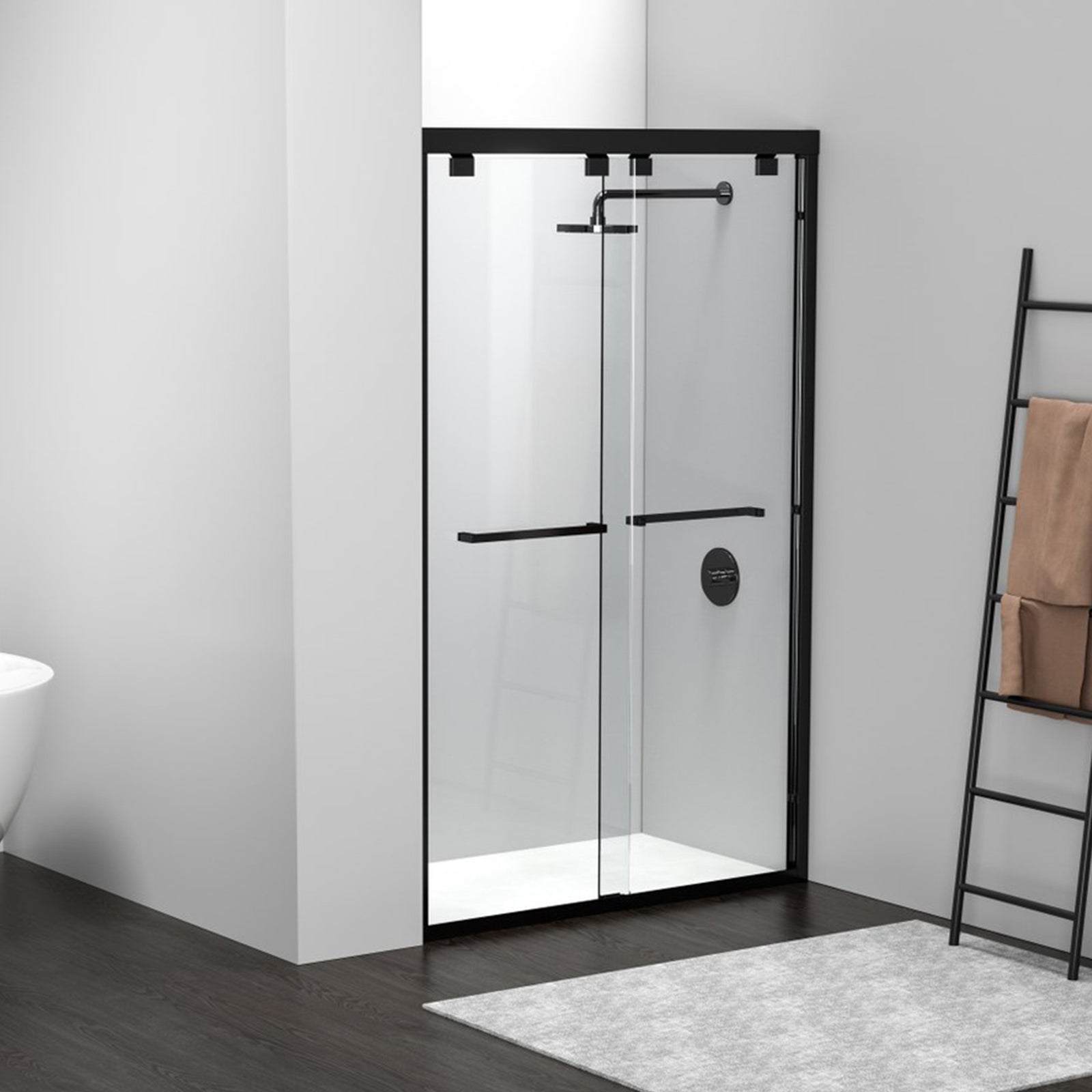Semi-Frameless Shower Door 48 X 76 Matte Black Matte Black Finish - KITCHEN & BATH by Joshua Marshal