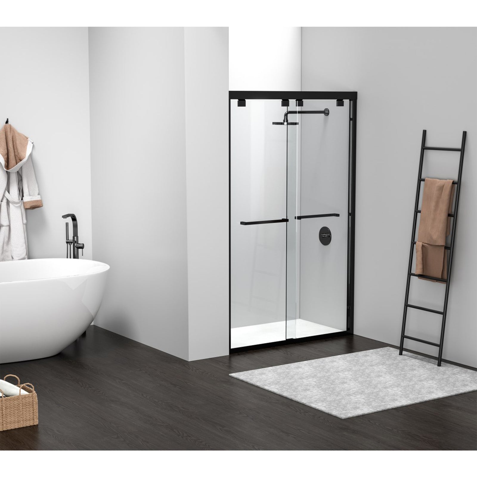 Semi-Frameless Shower Door 48 X 76 Matte Black - View 2 - Joshua Marshal