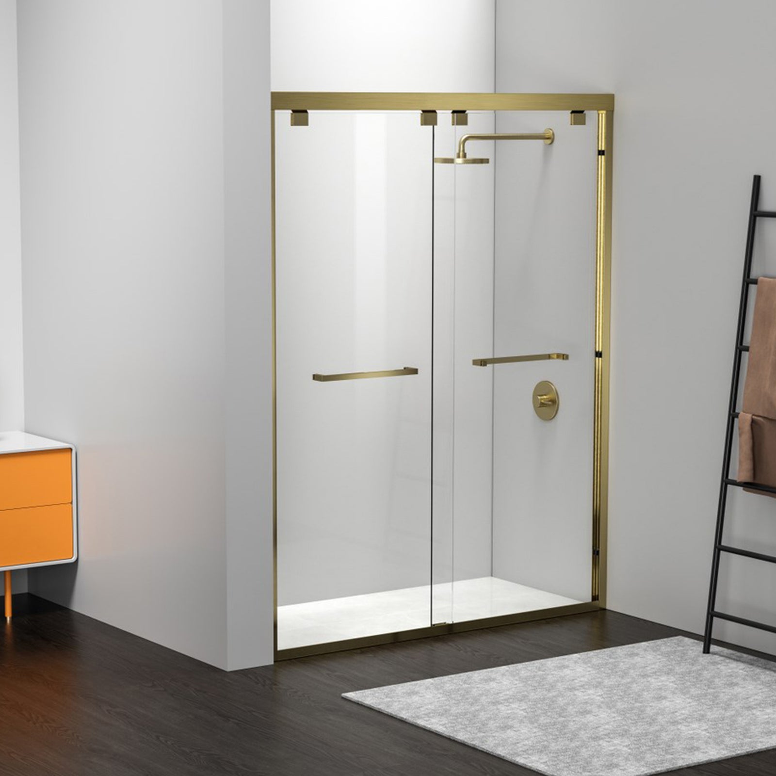 Semi-Frameless Shower Door 60 X 76 Brushed Gold Brushed Gold Finish - KITCHEN & BATH by Joshua Marshal