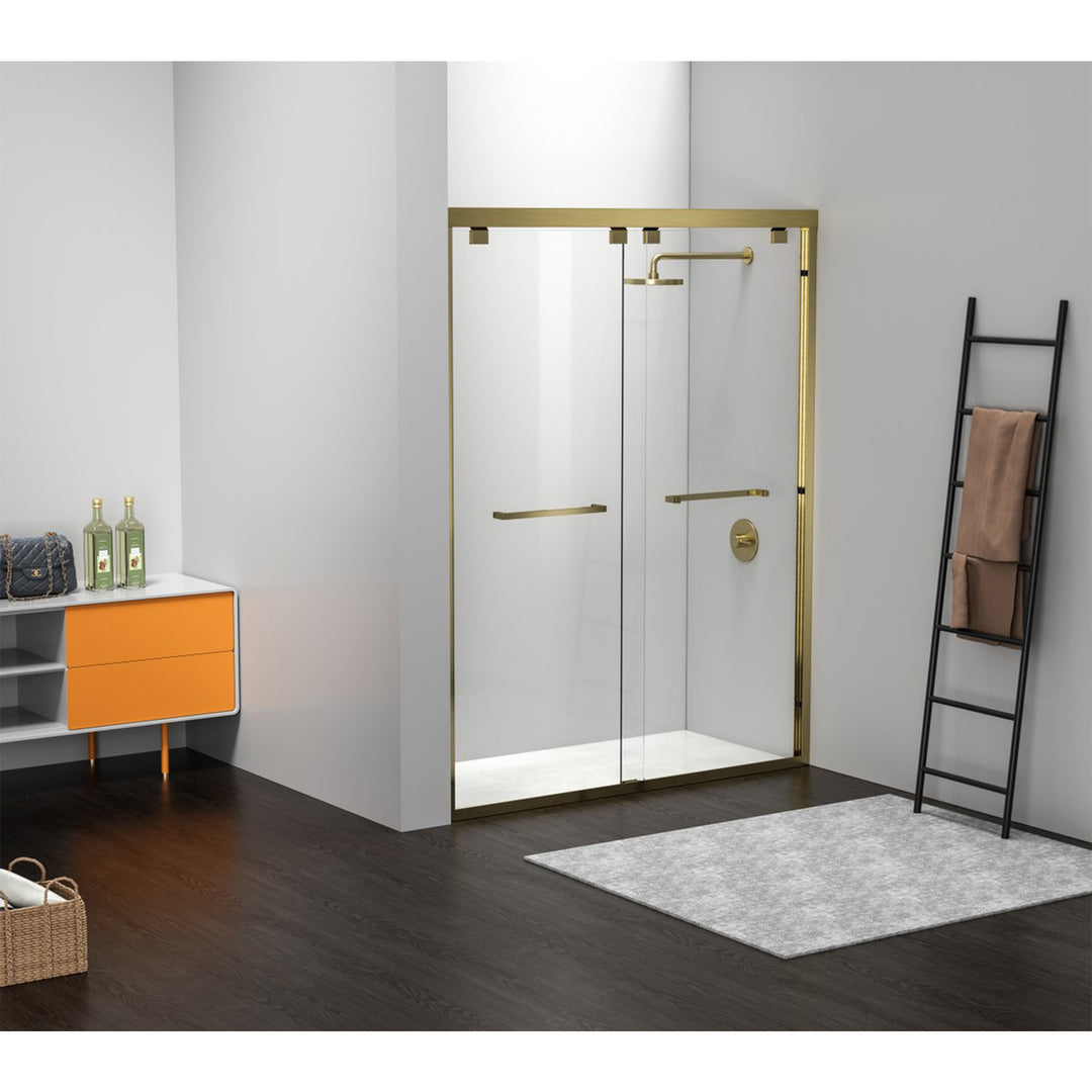 Semi-Frameless Shower Door 60 X 76 Brushed Gold - View 2 - Joshua Marshal