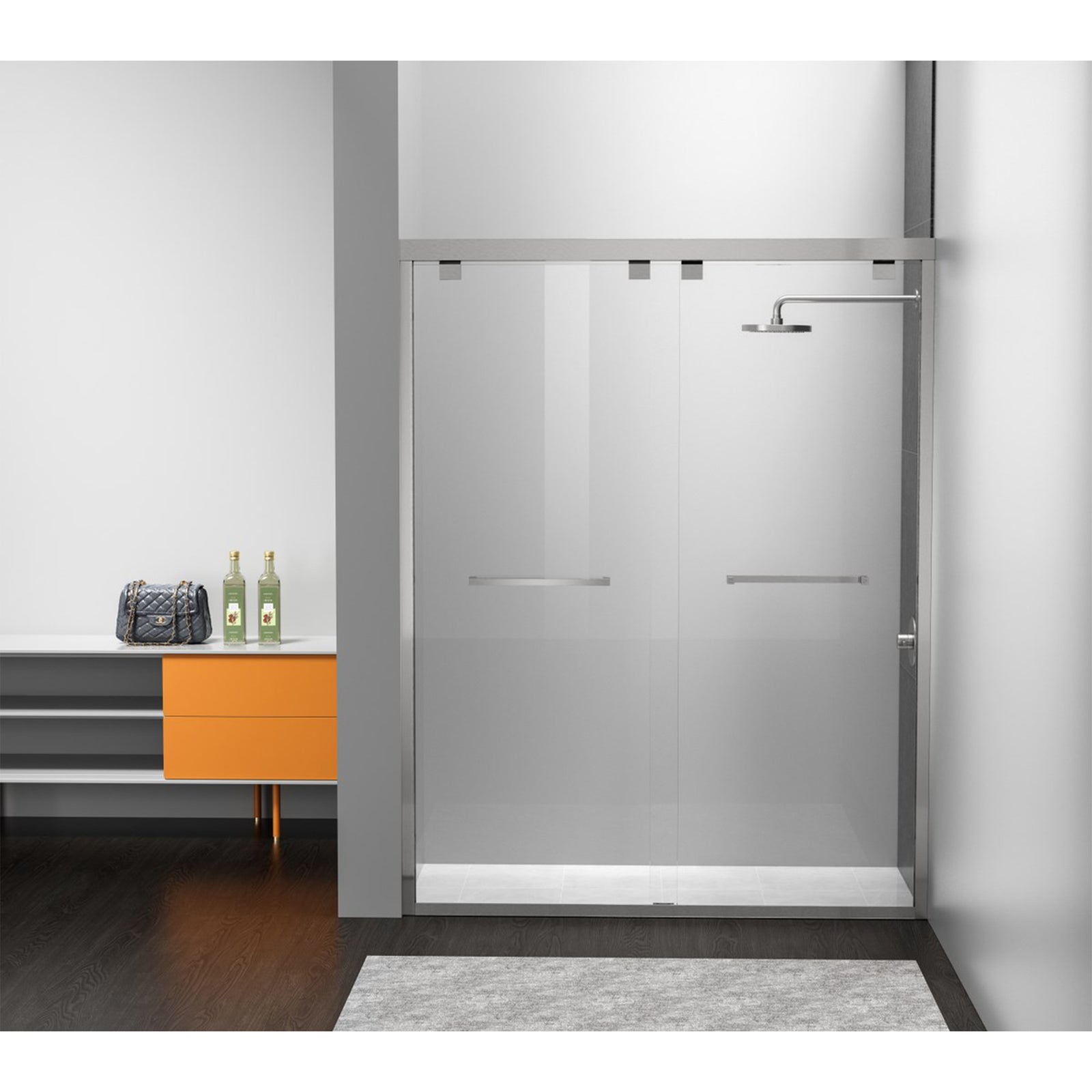 Semi-Frameless Shower Door 60 X 76 Brushed Nickel - View 2 - Joshua Marshal