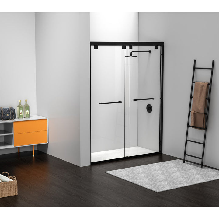 Semi-Frameless Shower Door 60 X 76 Matte Black - View 2 - Joshua Marshal