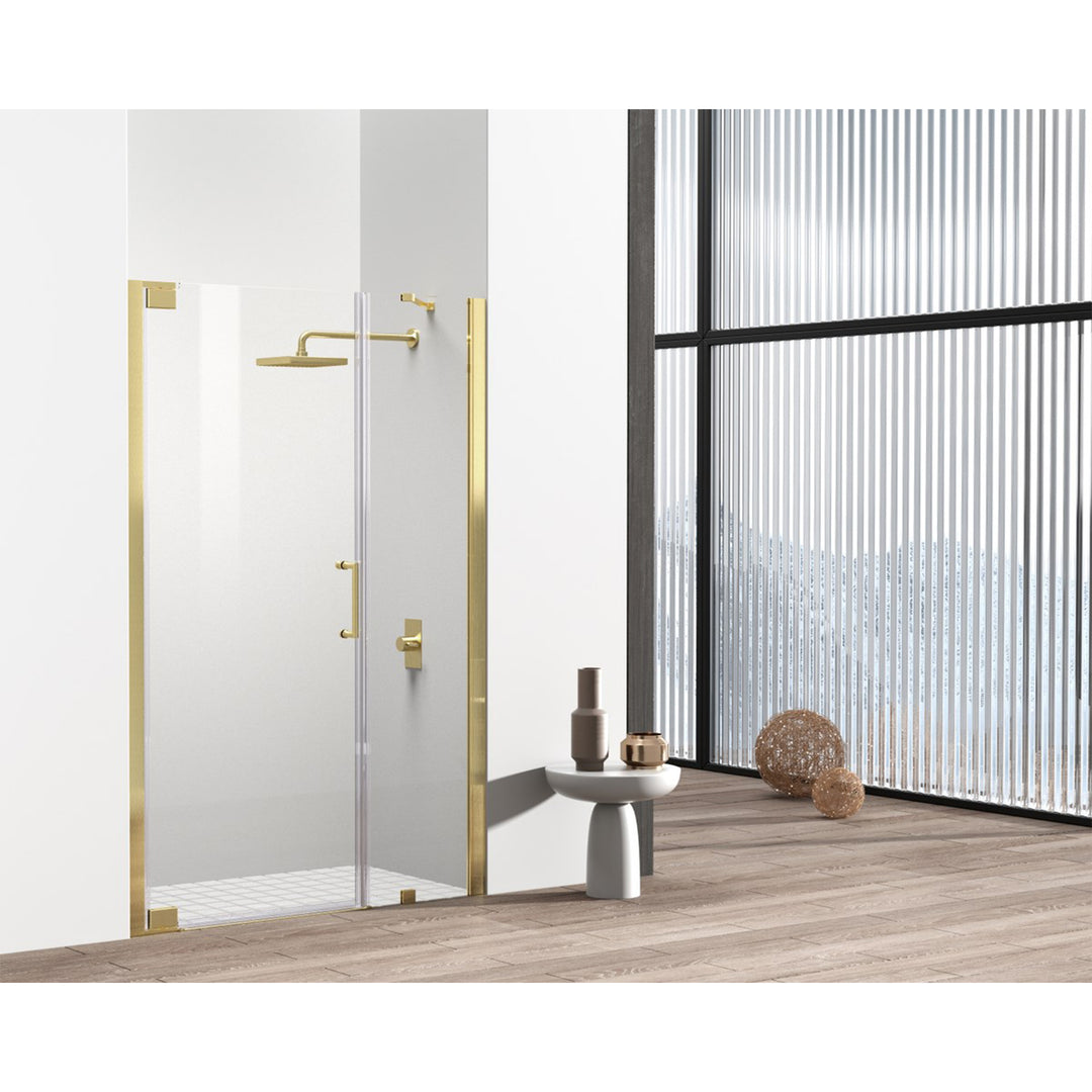 Semi-Frameless Hinged Shower Door 48 X 72 Brushed Gold - View 3 - Joshua Marshal