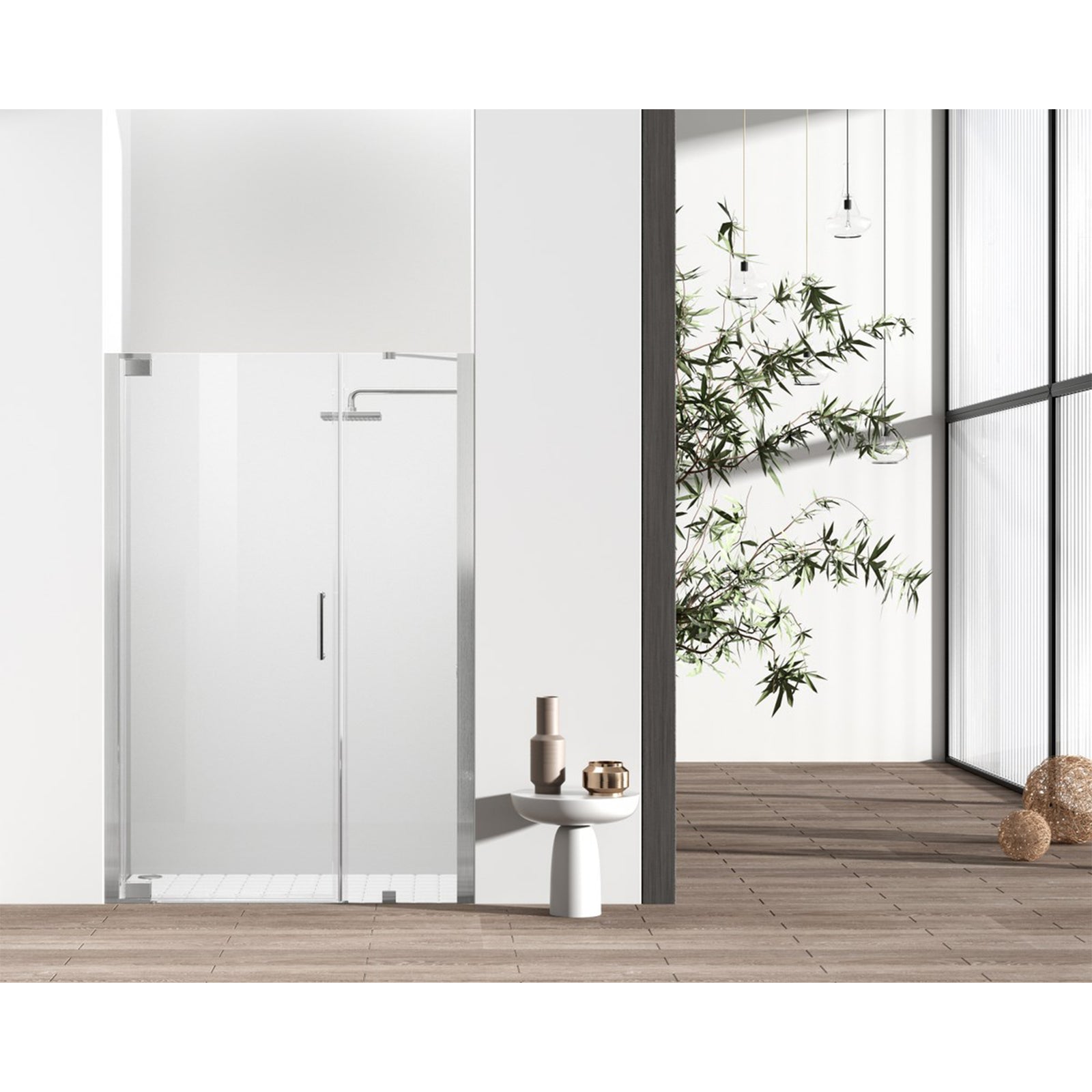 Semi-Frameless Hinged Shower Door 48 X 72 Brushed Nickel - View 2 - Joshua Marshal