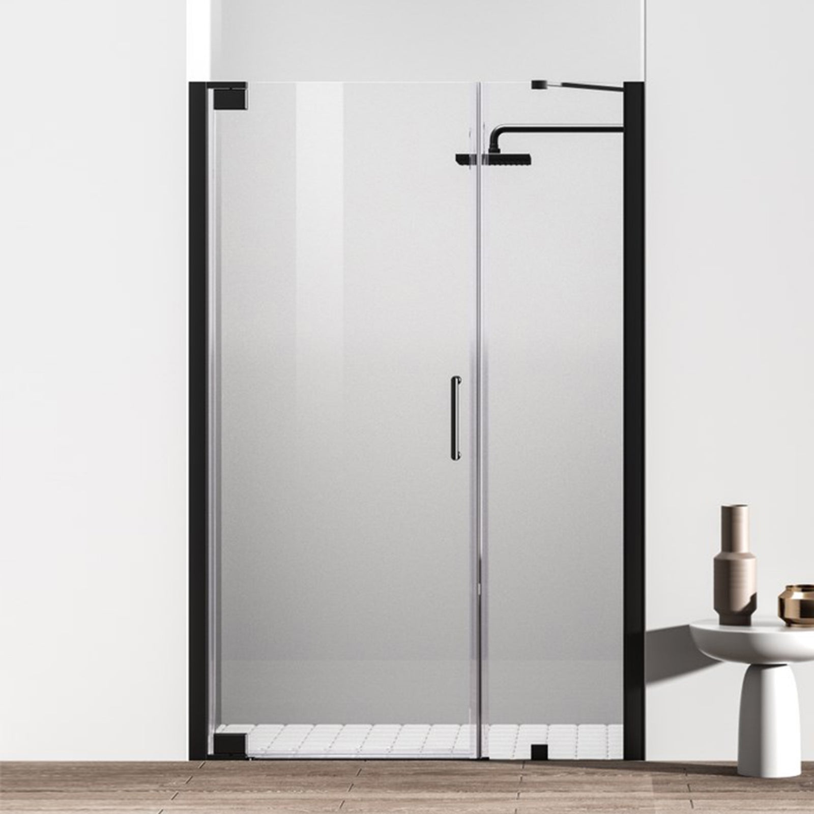 Semi-Frameless Hinged Shower Door 48 X 72 Matte Black Matte Black Finish - KITCHEN & BATH by Joshua Marshal