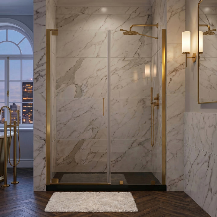 Semi-Frameless Hinged Shower Door 60 X 72 Brushed Gold Brushed Gold Finish - KITCHEN & BATH by Joshua Marshal