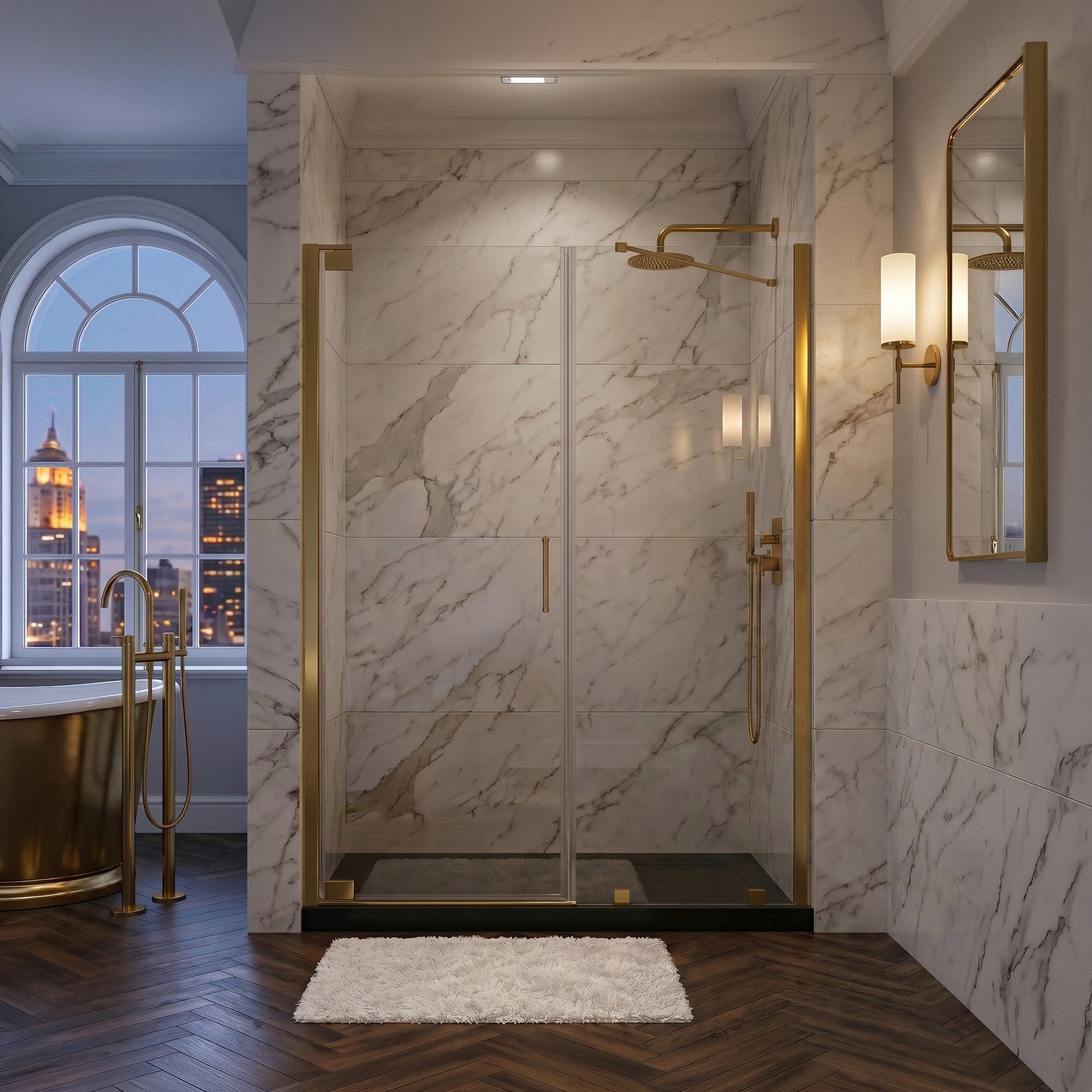 Semi-Frameless Hinged Shower Door 60 X 72 Brushed Gold - View 2 - Joshua Marshal