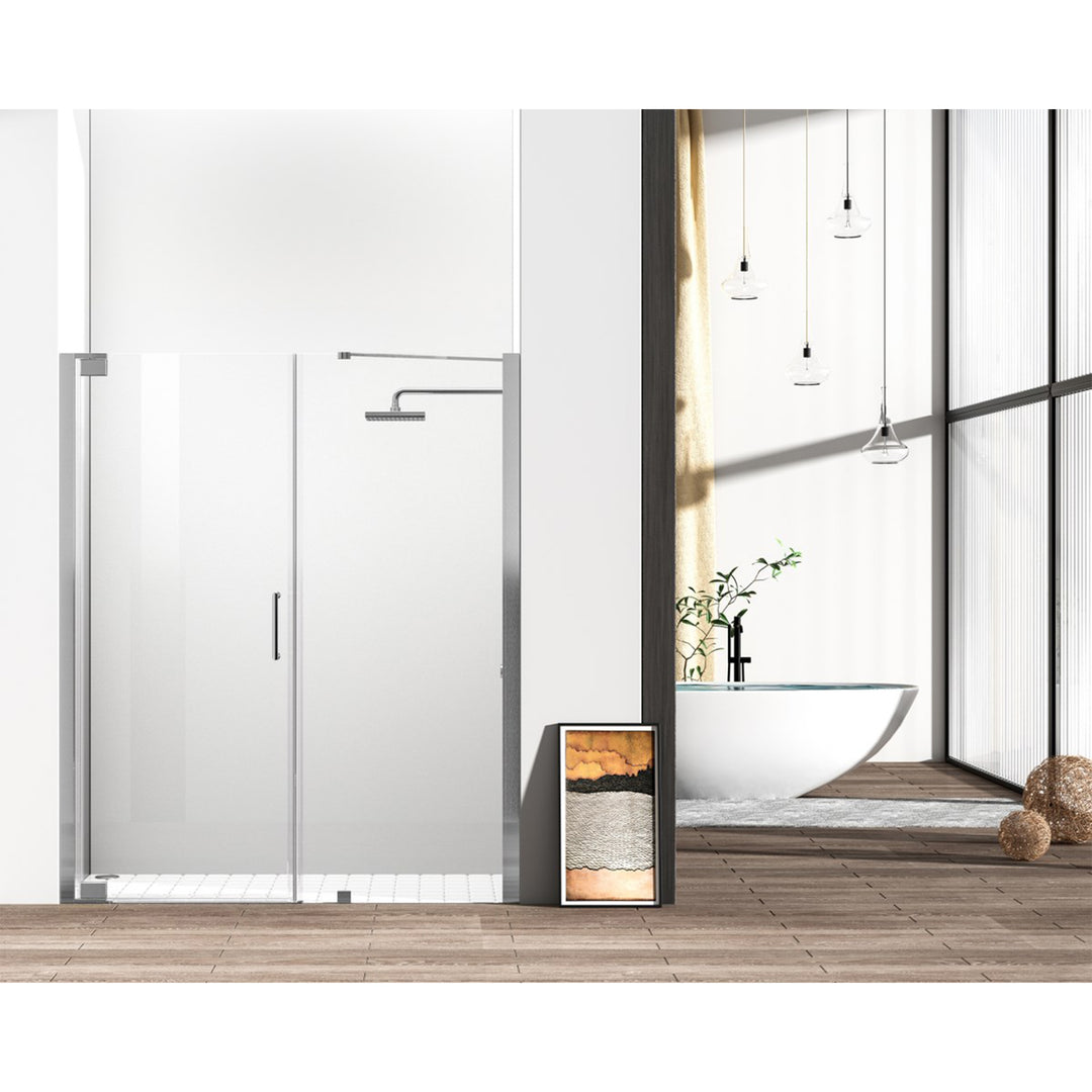 Semi-Frameless Hinged Shower Door 60 X 72 Brushed Nickel - View 2 - Joshua Marshal