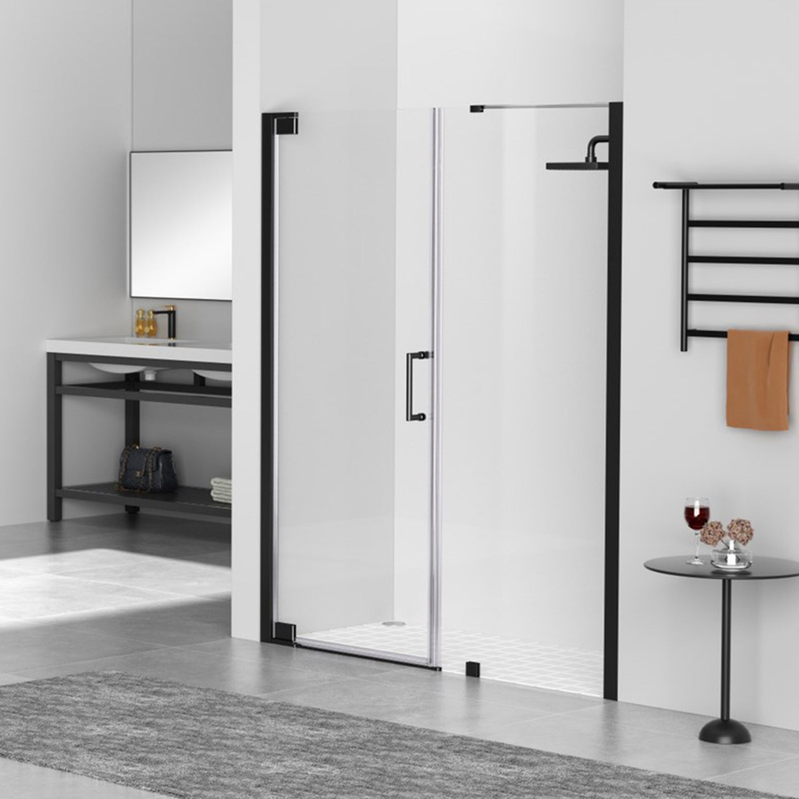 Semi-Frameless Hinged Shower Door 60 X 72 Matte Black Matte Black Finish - KITCHEN & BATH by Joshua Marshal