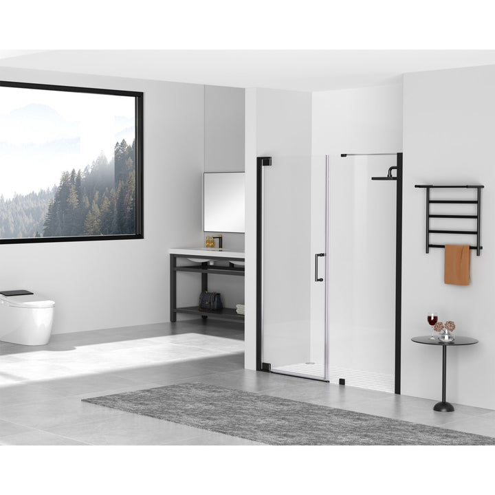 Semi-Frameless Hinged Shower Door 60 X 72 Matte Black - View 2 - Joshua Marshal