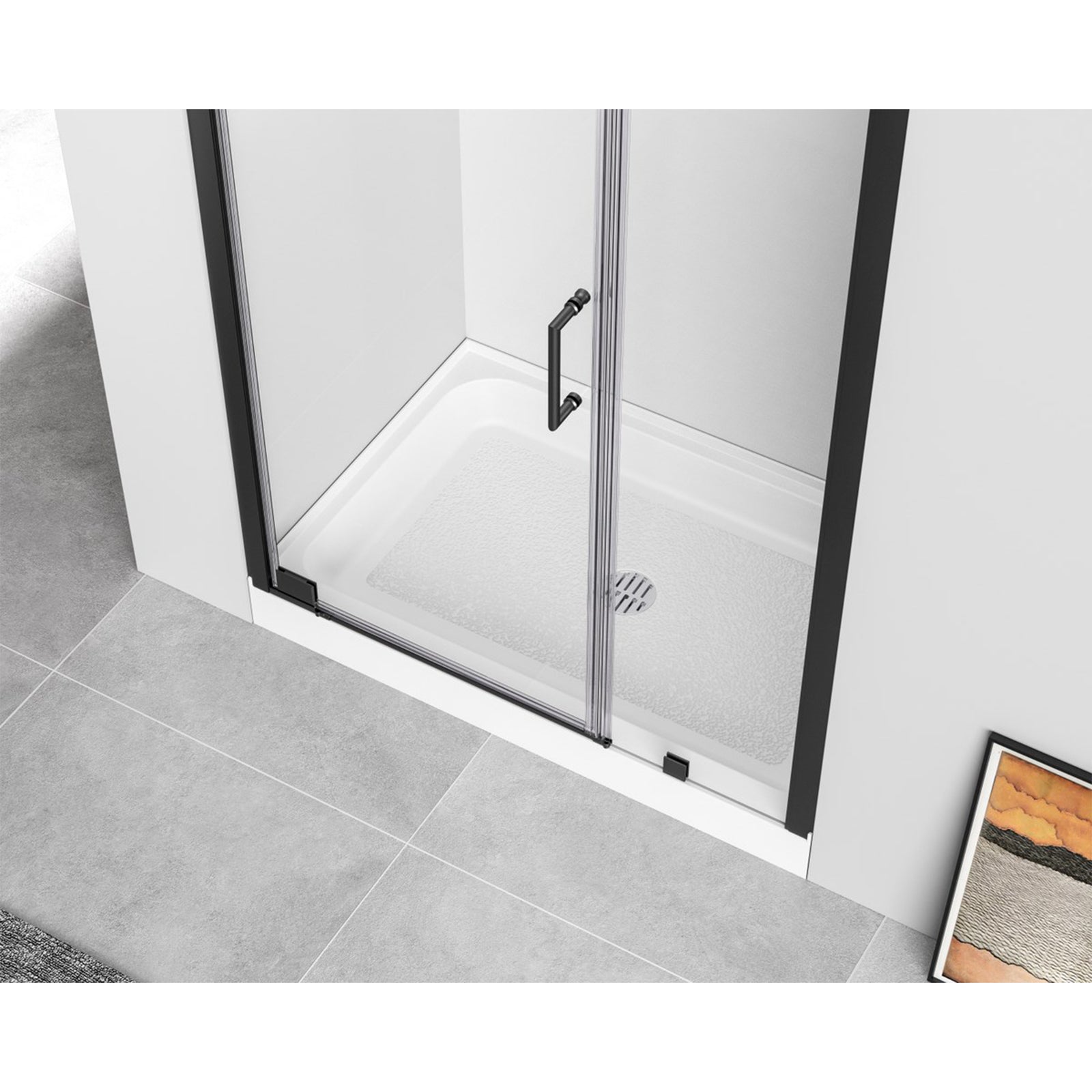 48X32 Inch Single Threshold Shower Tray Center Drain In Glossy White - View 2 - Joshua Marshal