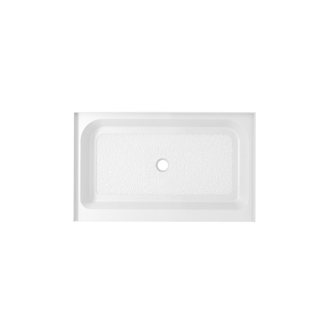 48X32 Inch Single Threshold Shower Tray Center Drain In Glossy White - View 3 - Joshua Marshal