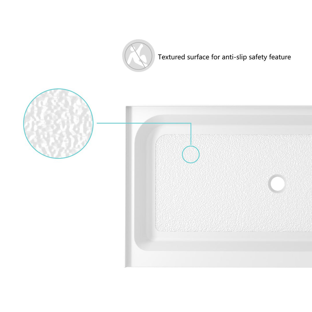 48X32 Inch Single Threshold Shower Tray Center Drain In Glossy White - View 5 - Joshua Marshal