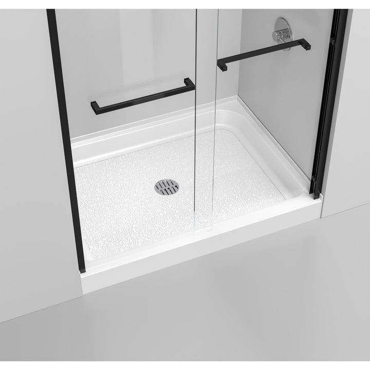 48X36 Inch Single Threshold Shower Tray Center Drain In Glossy White - View 2 - Joshua Marshal