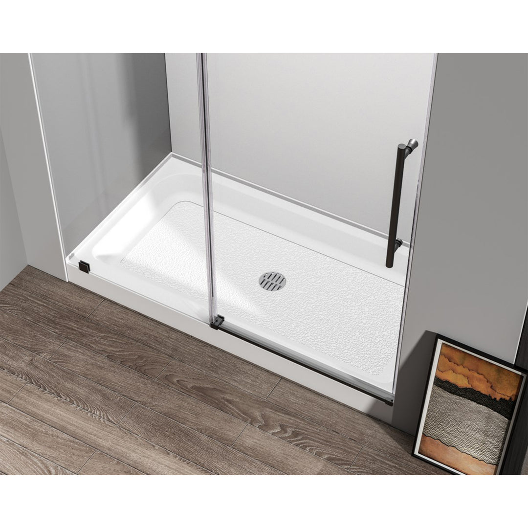 60X32 Inch Single Threshold Shower Tray Center Drain In Glossy White - View 2 - Joshua Marshal