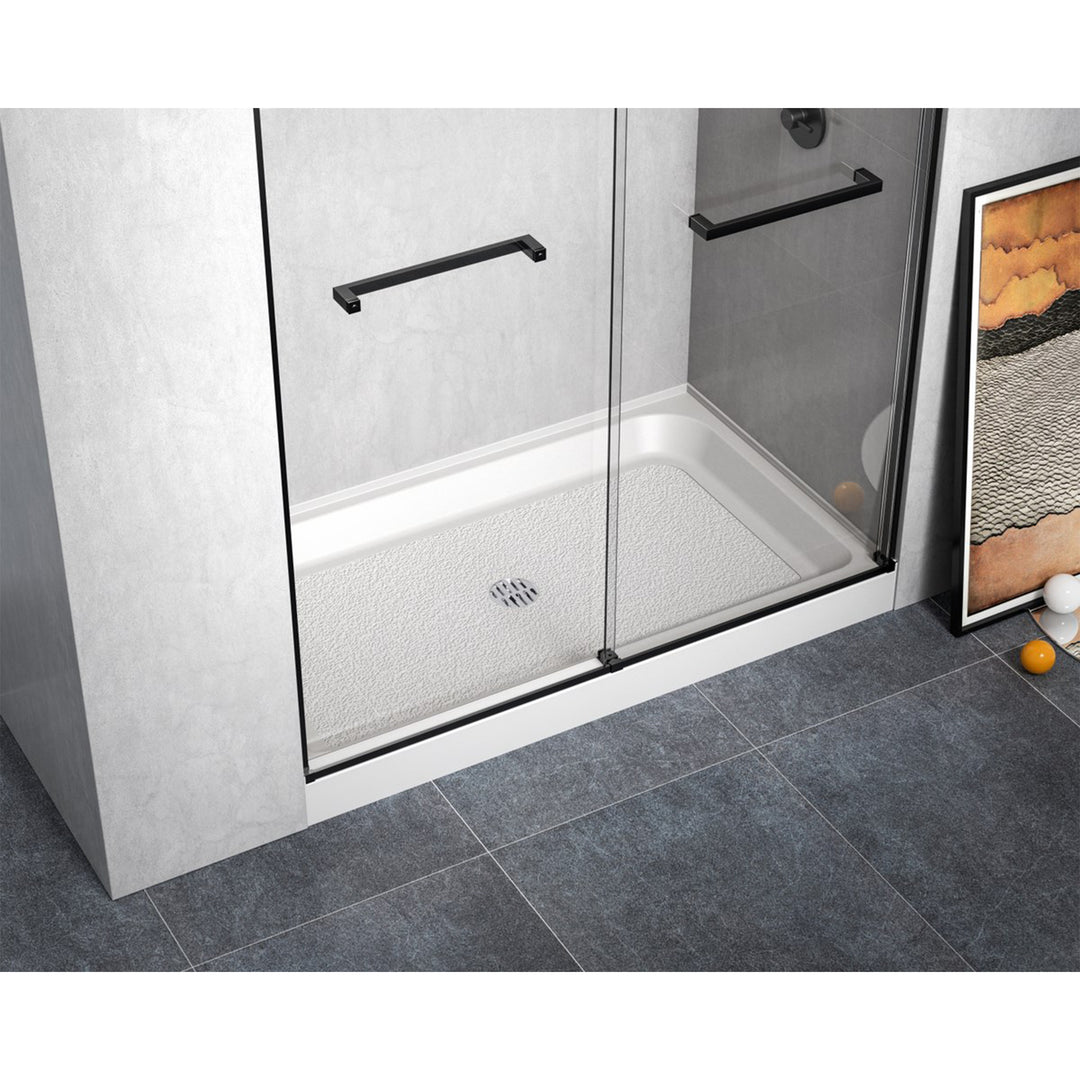 60X36 Inch Single Threshold Shower Tray Center Drain In Glossy White - View 2 - Joshua Marshal