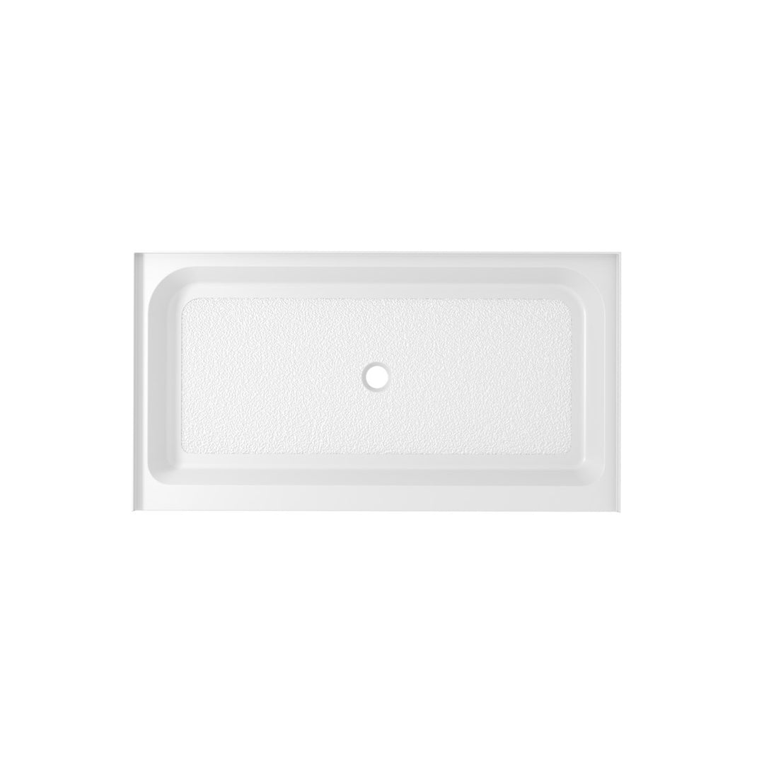 60X36 Inch Single Threshold Shower Tray Center Drain In Glossy White - View 3 - Joshua Marshal