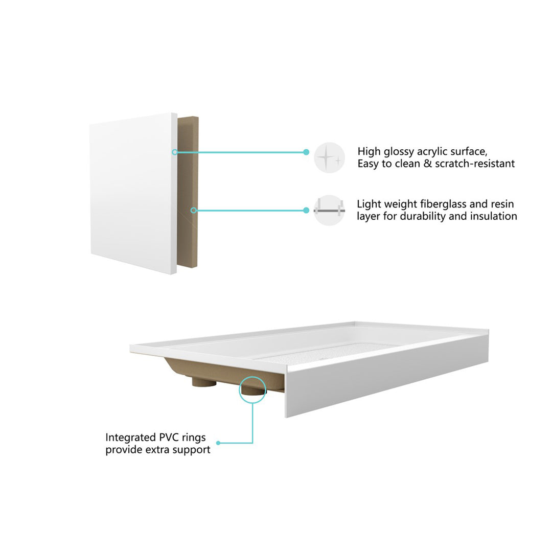 60X32 Inch Single Threshold Shower Tray Left Drain In Glossy White - View 5 - Joshua Marshal
