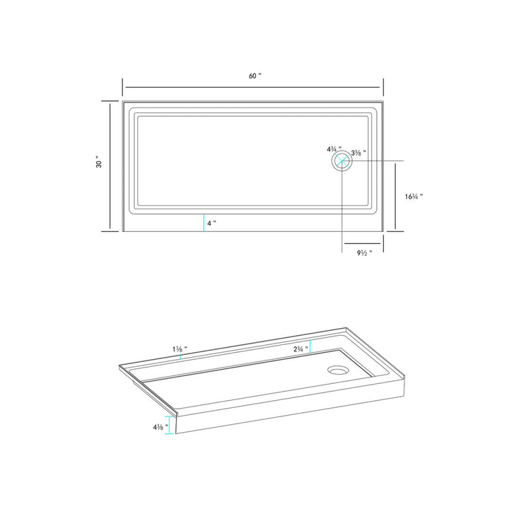 60X30 Inch Single Threshold Shower Tray Right Drain In Glossy White - View 6 - Joshua Marshal