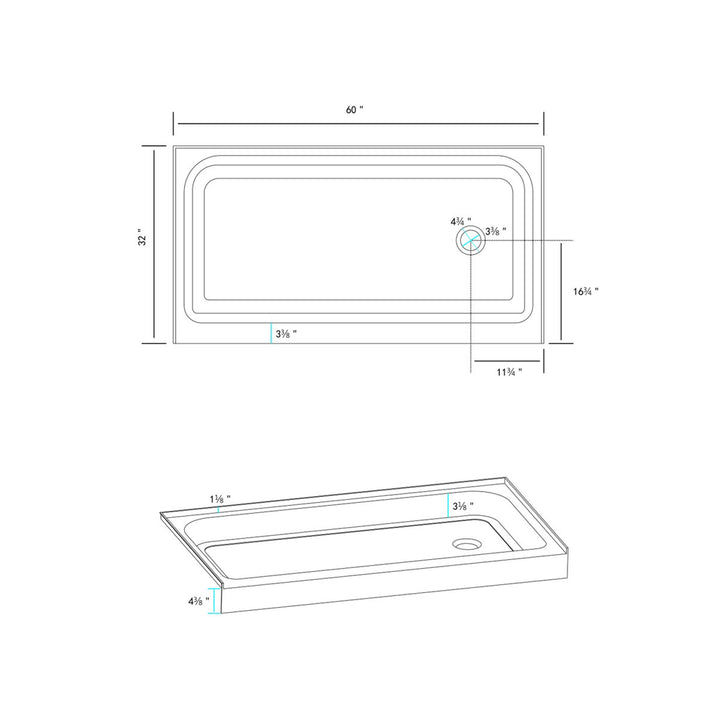 60X32 Inch Single Threshold Shower Tray Right Drain In Glossy White - View 6 - Joshua Marshal
