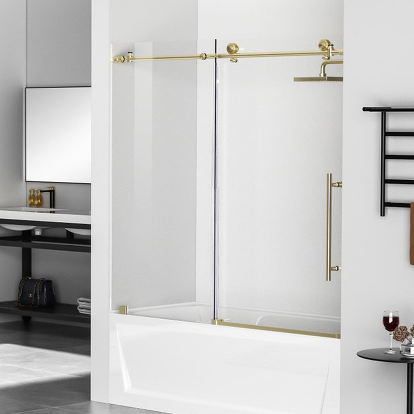 Frameless Tub Door 60 X 60 Brushed Gold Brushed Gold Finish - KITCHEN & BATH by Joshua Marshal