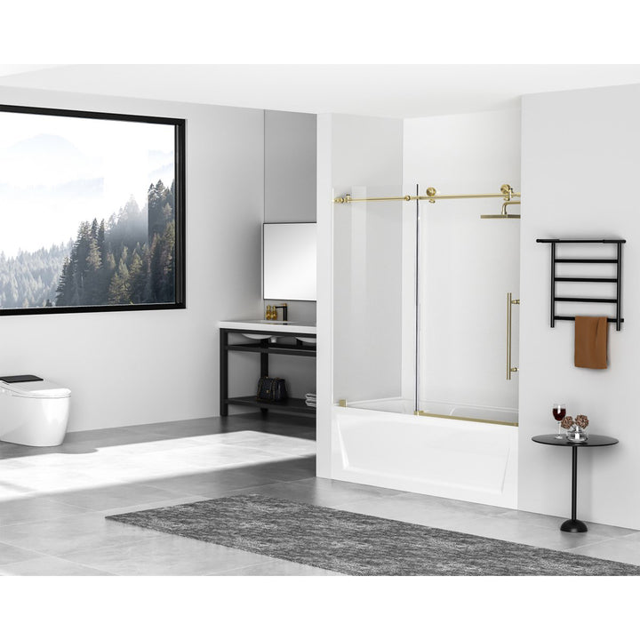 Frameless Tub Door 60 X 60 Brushed Gold - View 2 - Joshua Marshal